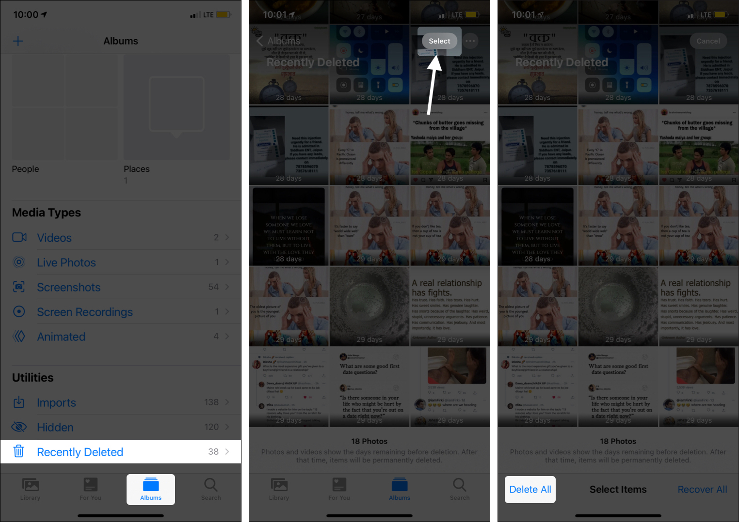 Cartella Foto eliminata di recente app vuota