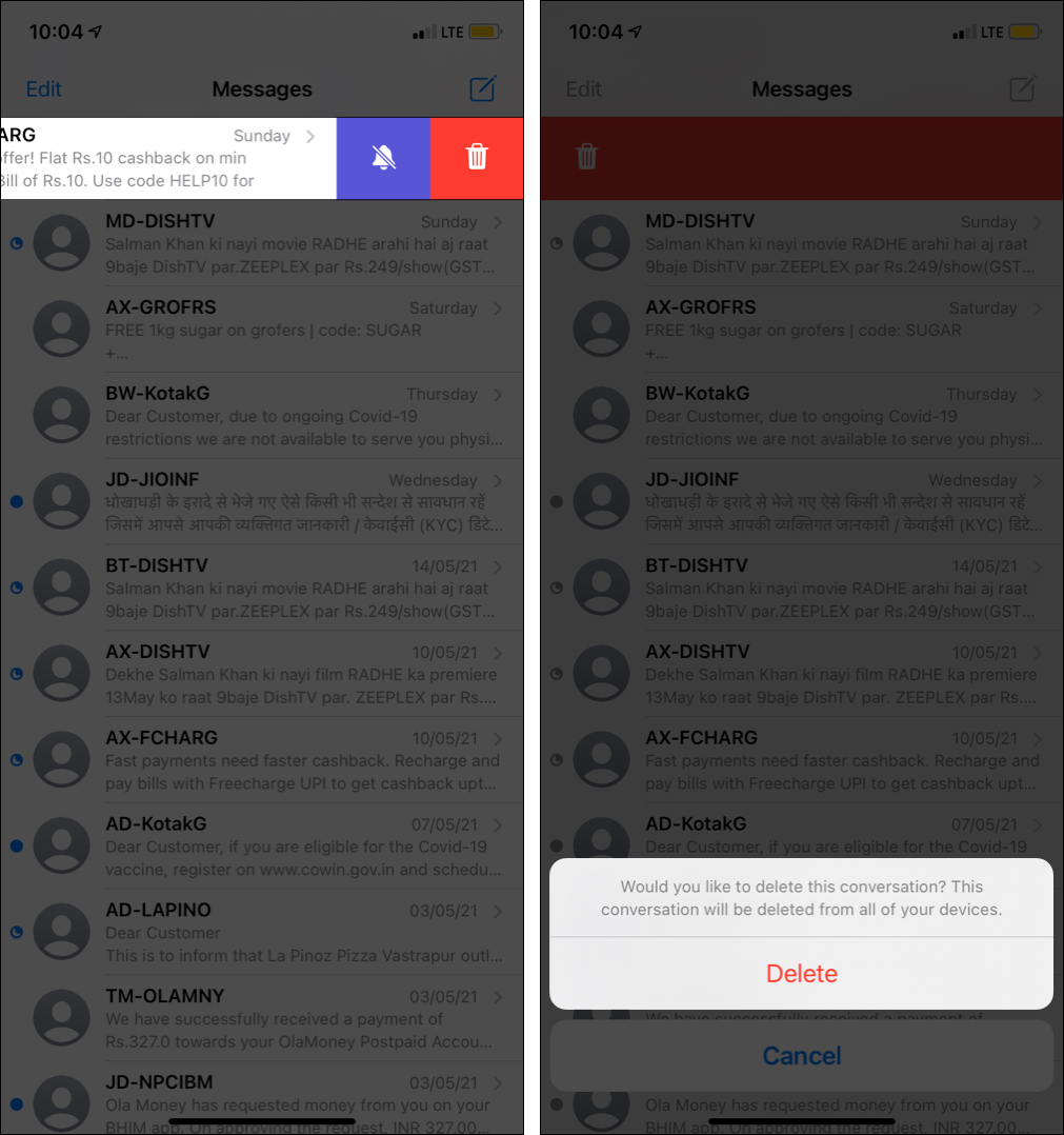 Elimina conversazioni iMessage su iPhone