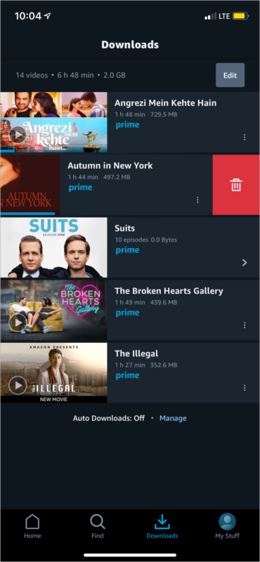Elimina download da app di streaming
