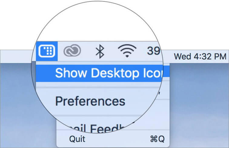 Seleziona Mostra icone del desktop nell'app HiddenMe per Mac