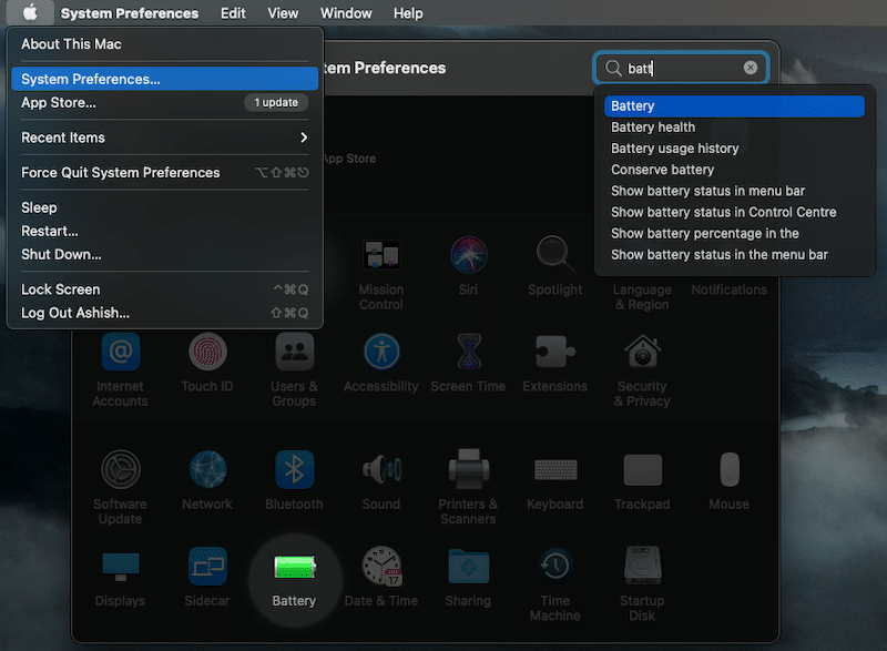 Preferenze di sistema Batteria Mac