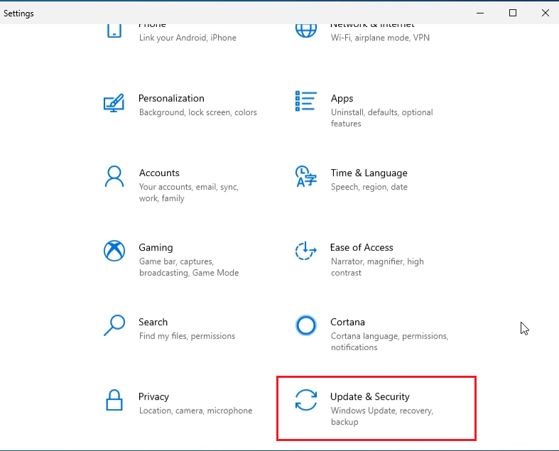 Aggiornamento e sicurezza Windows 10