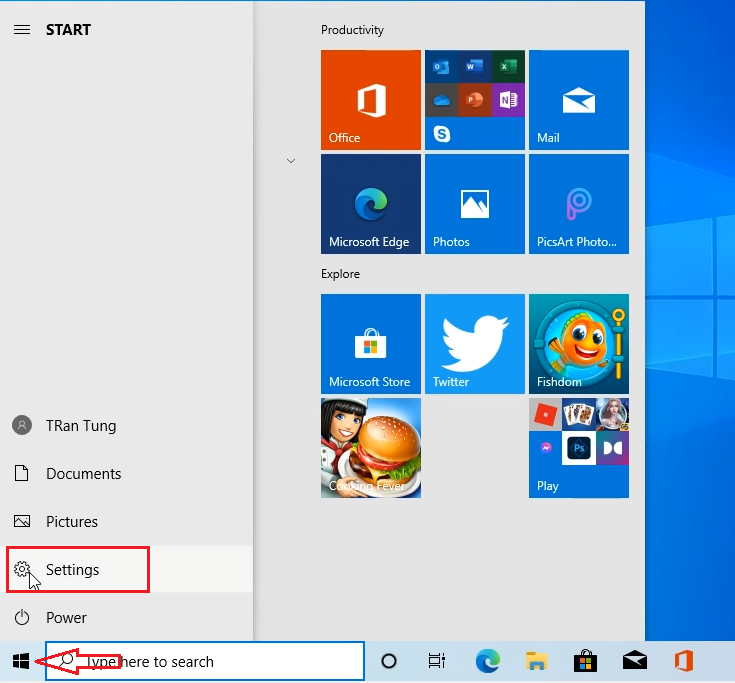 Apri impostazioni Windows 10