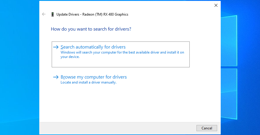 Windows 10 mostra come cercare automaticamente i driver video