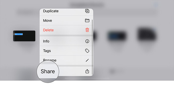 Tocca Condividi file nell'app GarageBand per trasformare memo vocale in suoneria iPhone