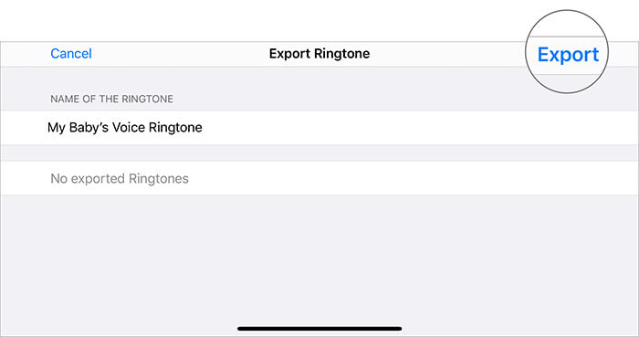 Tocca Esporta in Suoneria nell'app GarageBand per trasformare Memo vocale in Suoneria