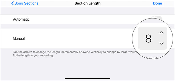 Seleziona 8 bar in manuale nell'app GarageBand su iPhone
