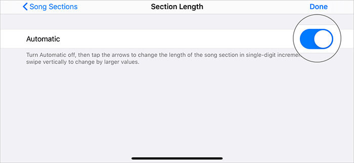 Attiva l'opzione Automatica nell'app GarageBand