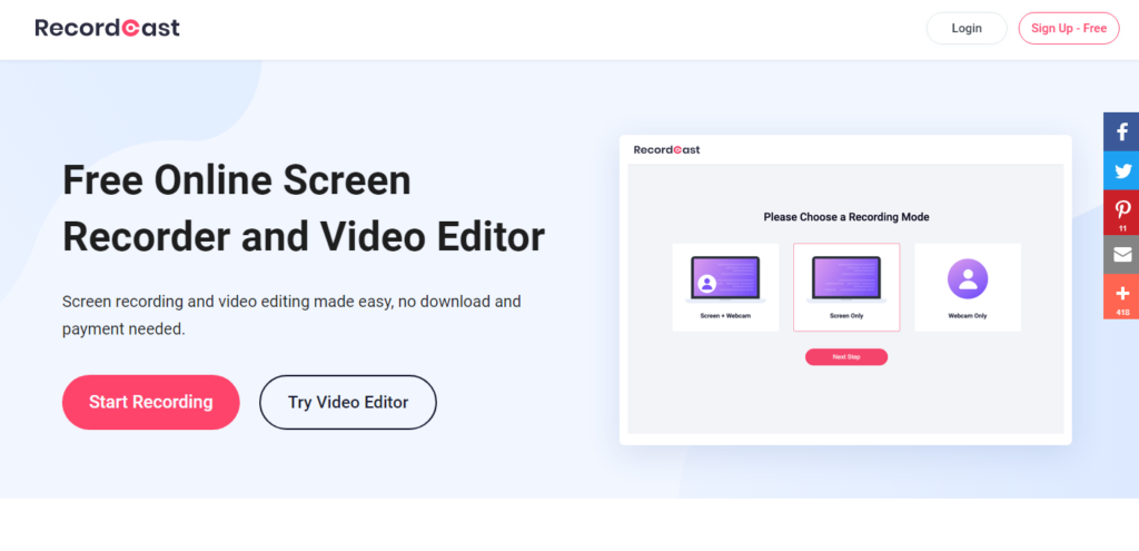 Screen Recorder ed editor video online gratuiti