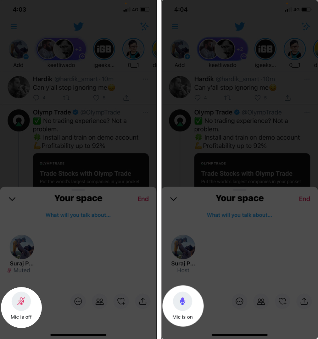 Riattiva microfono nel tuo spazio Twitter