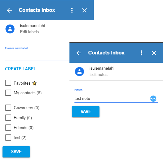 Contatti inbox tag and notes