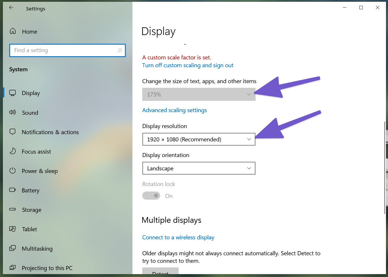 Modifica ridimensionamento e risoluzione in Windows 10