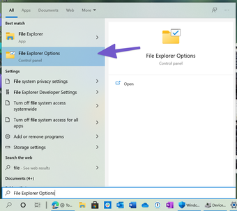 Apri file explorer options