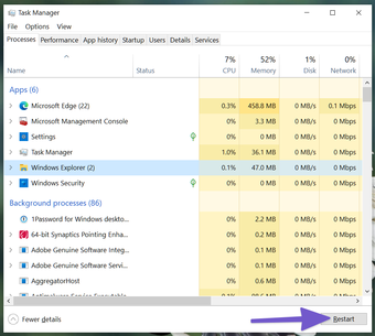 Riavvia Esplora file su Windows 10
