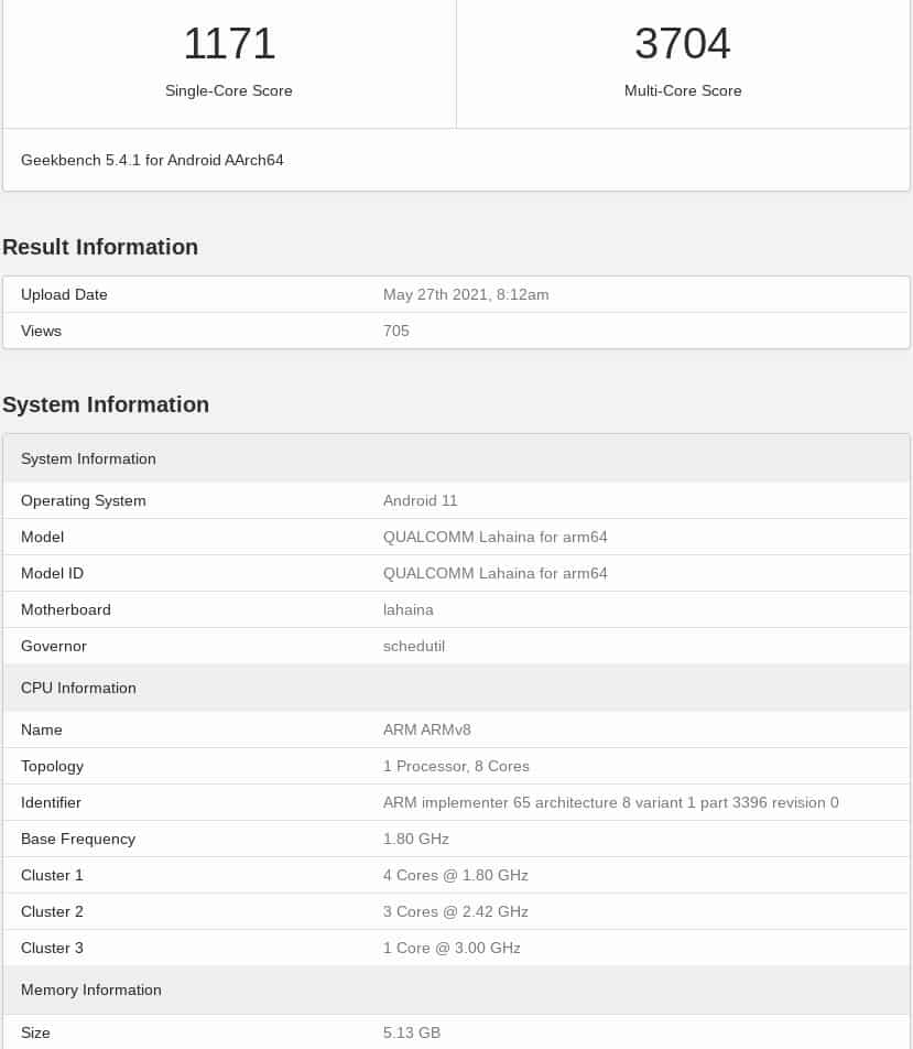 Qualcomm Snapdragon 888 Plus Geekbench