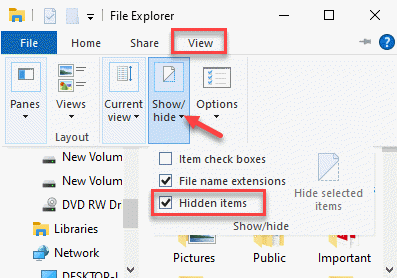 File Explorer Visualizza Mostra o nascondi elementi nascosti Check