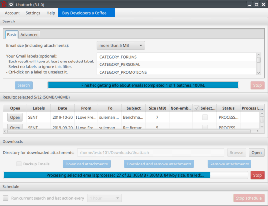 Libera spazio di archiviazione Gmail eliminando gli allegati di Gmail tramite Unattach