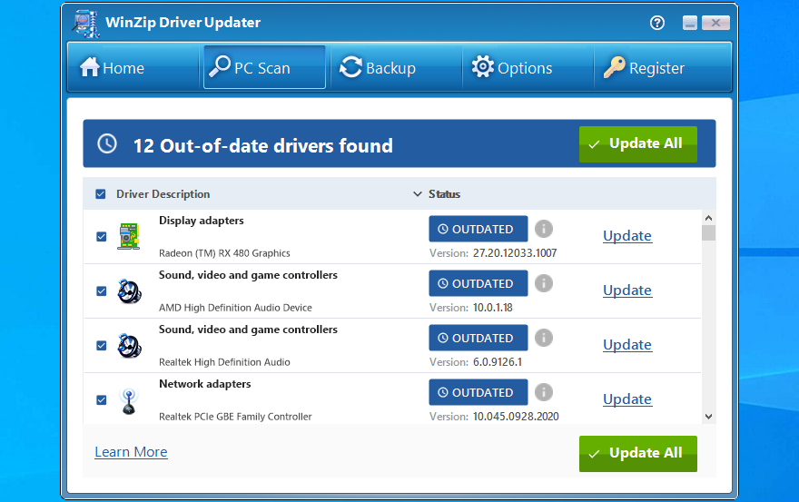 L'interfaccia di WinZip Driver Updater