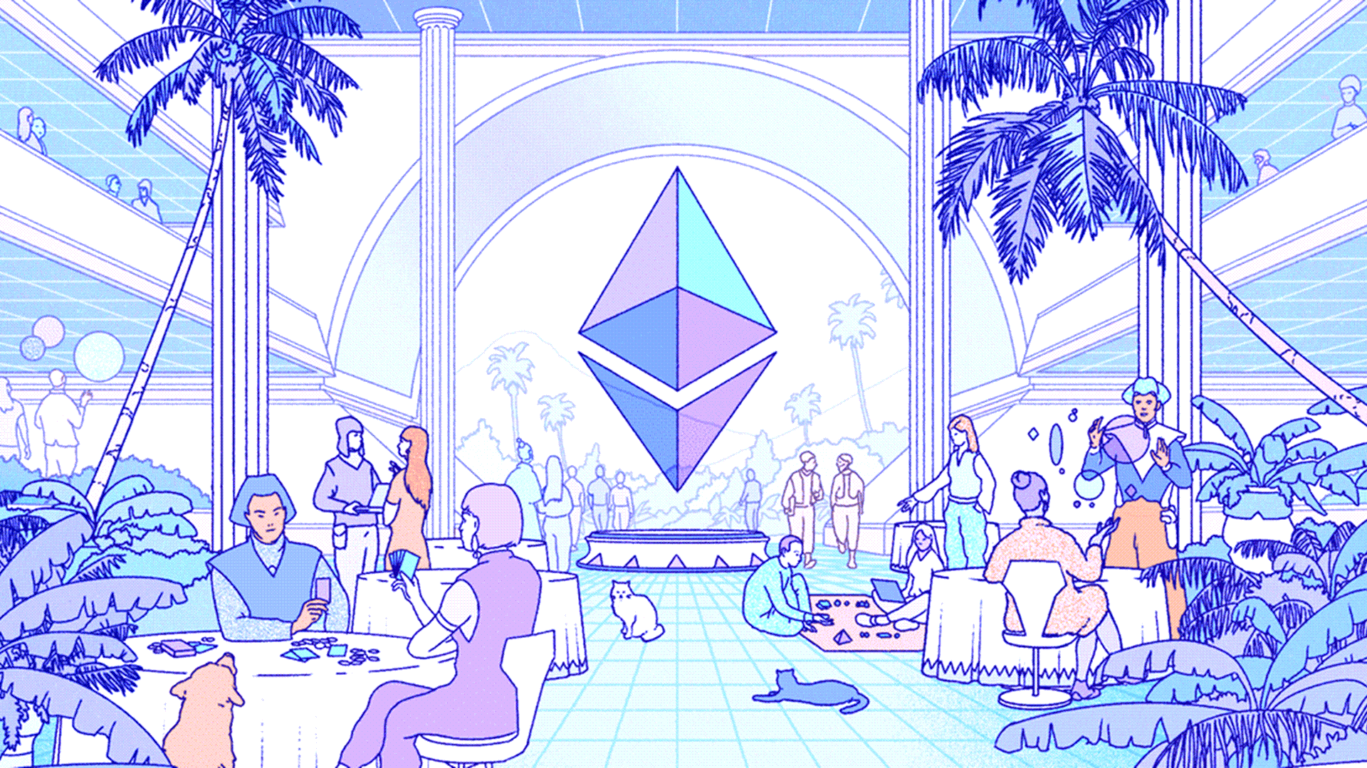 Un logo Etherium in un ristorante futuristico