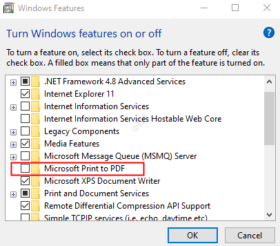 Deseleziona Microsoft Print To Pdf