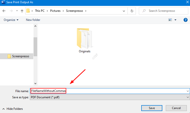 Salva nome file senza virgole