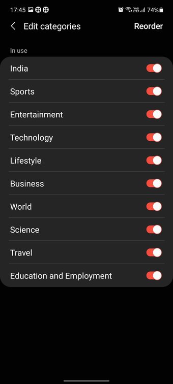 Samsung free news categories