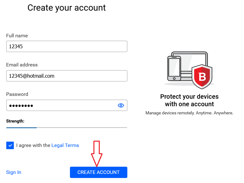 crea account Bitdefender