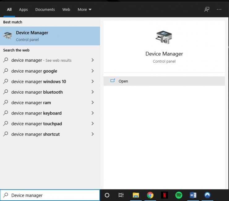 Menu Start-Gestione dispositivi