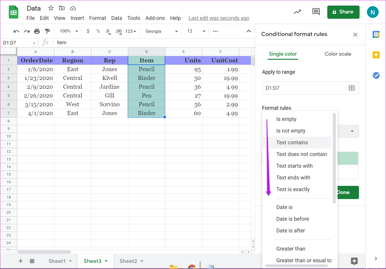 Guida all'utilizzo della formattazione condizionale in Fogli Google 2