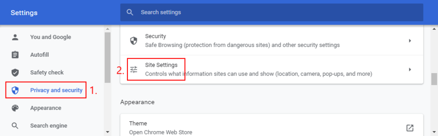 Google Chrome shows how to access site settings
