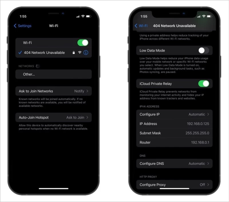 Disattiva Private Relay per specifiche connessioni Wi-Fi su iPhone