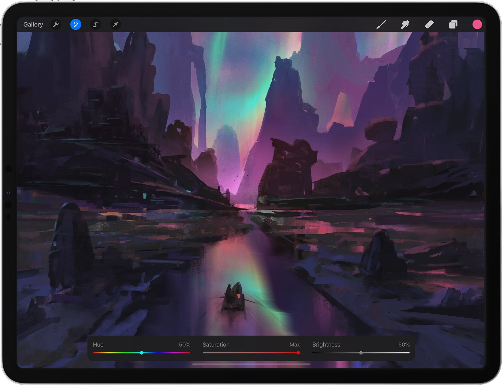 Una schermata che mostra l'app di illustrazione Procreate su iPad