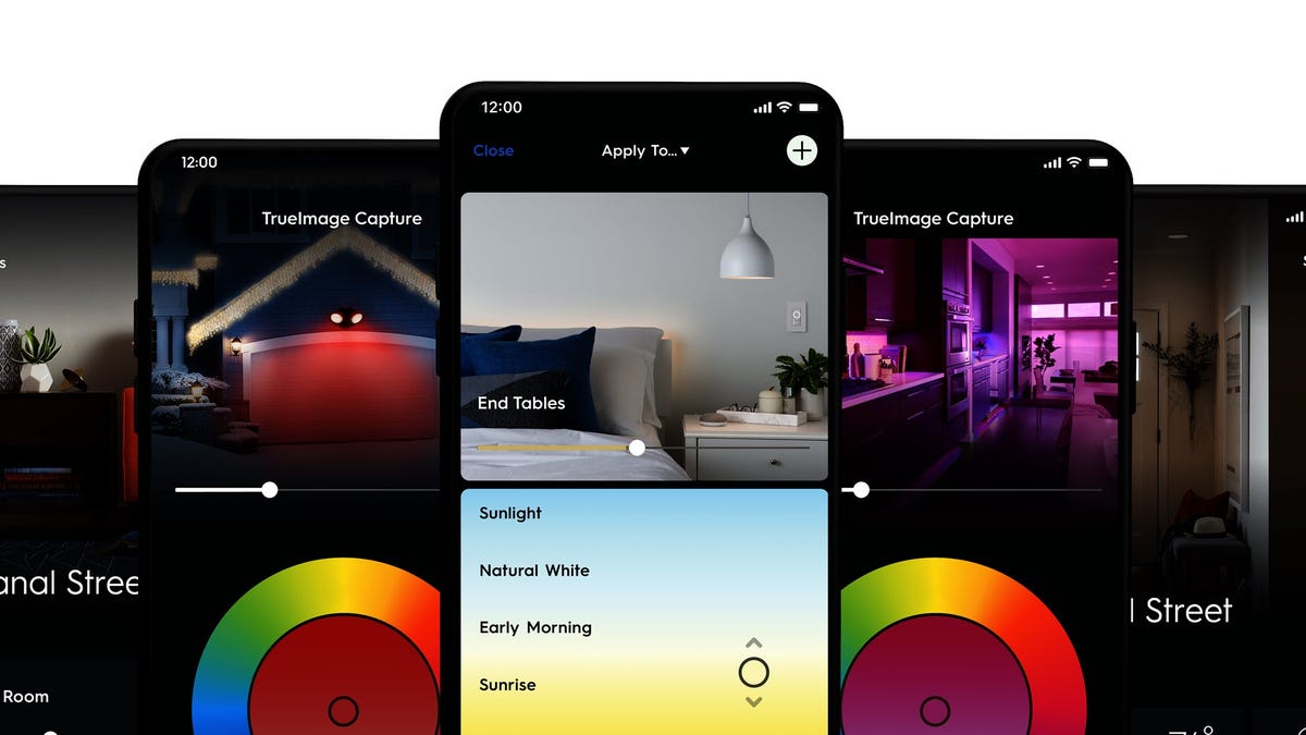 Una serie di immagini della nuova app Cync