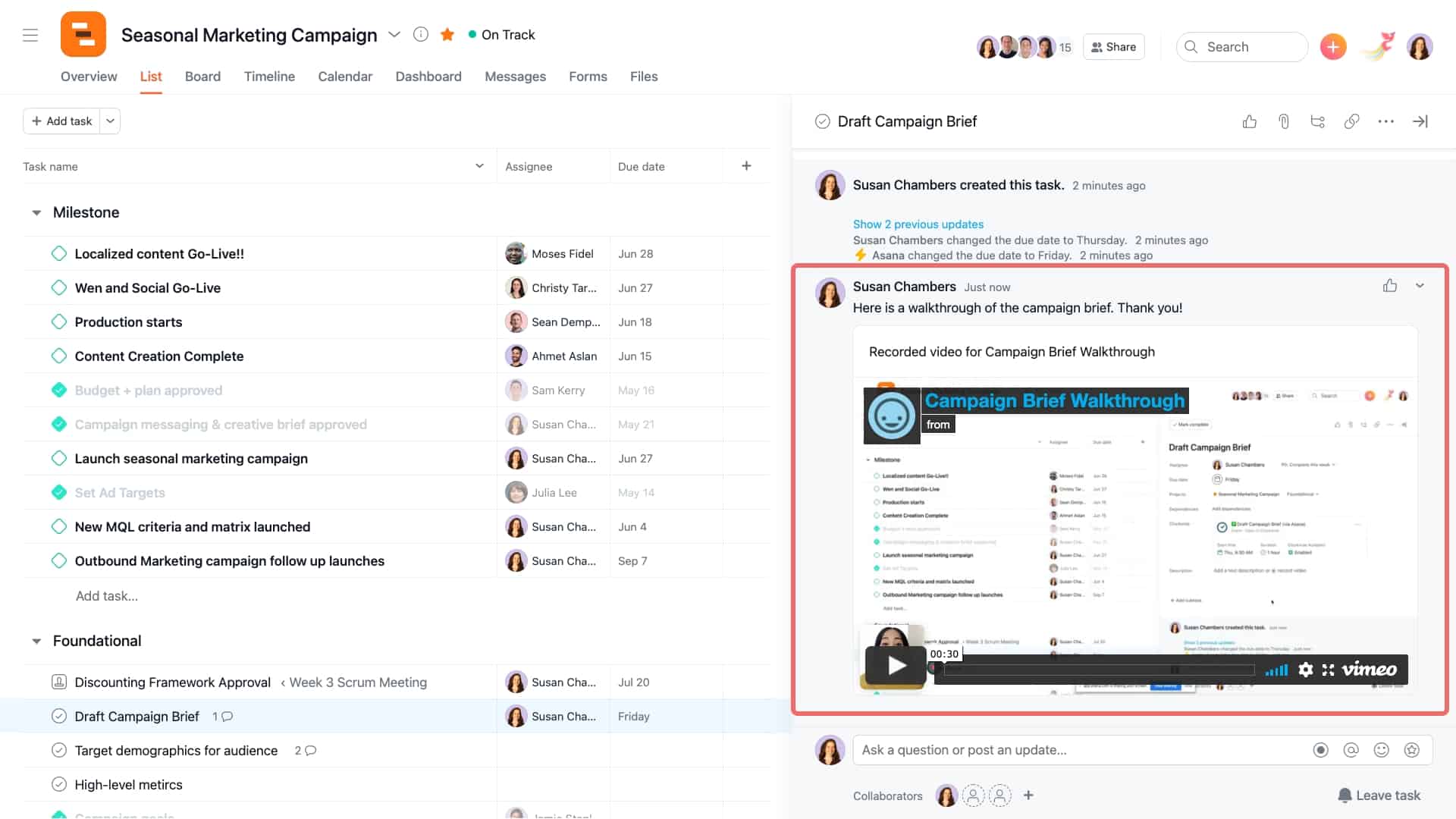 Asana Video Messaging