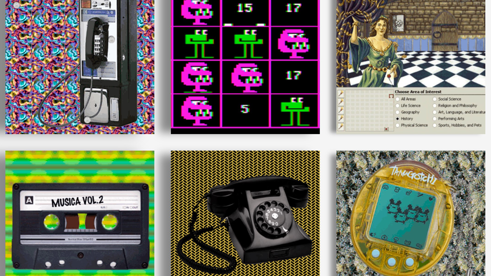 Immagine di telefono pubblico, cassetta, Tamagotchi e altri videogiochi e tecnologia vintage