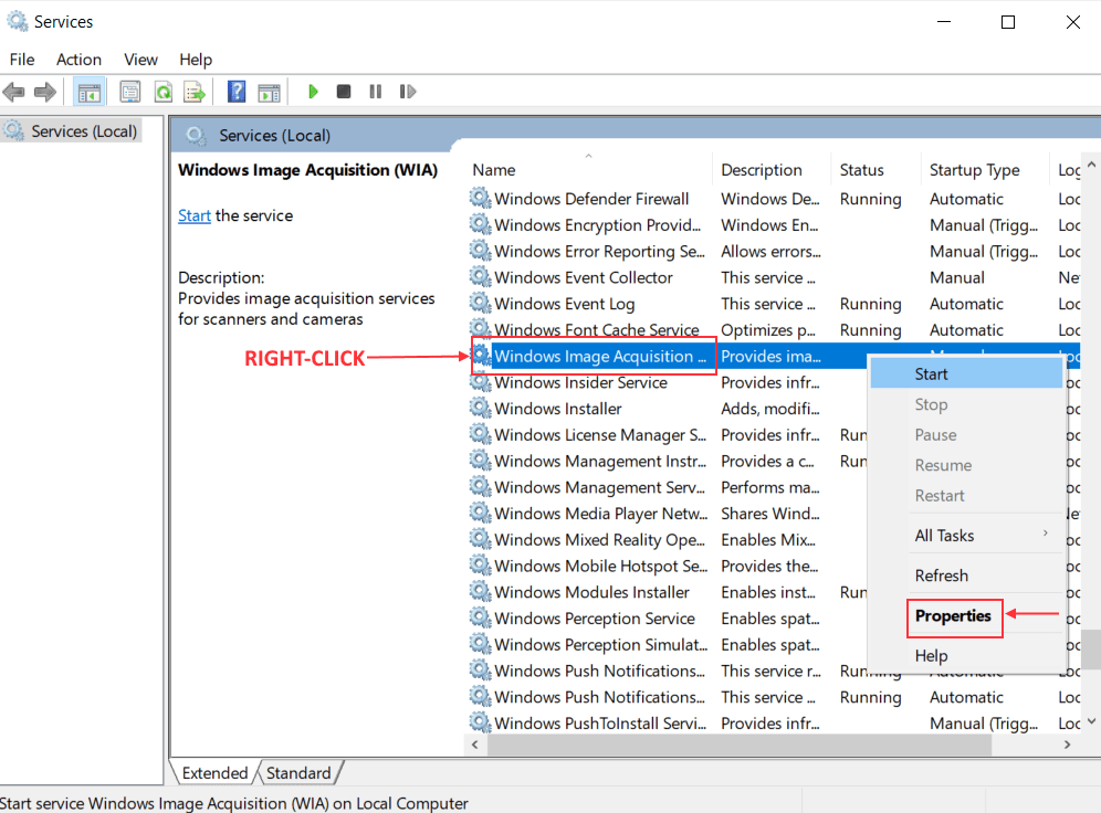 Immagine Windows Proprietà di acquisizione