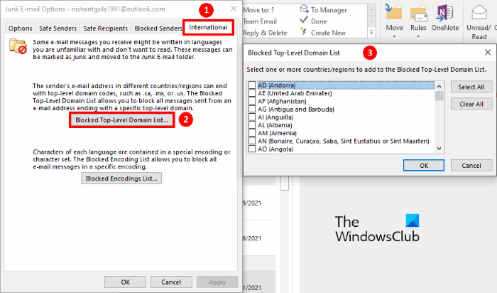 block international email outlook