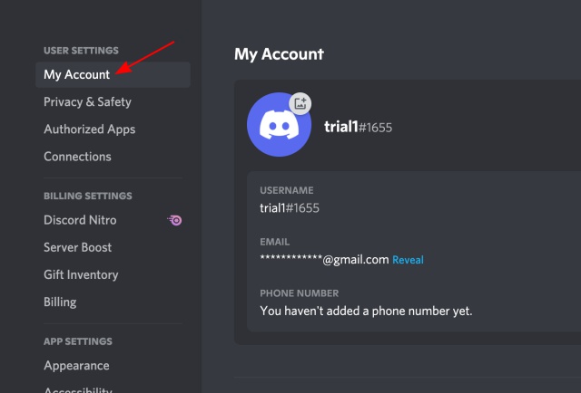 discord settings-my account-disable account
