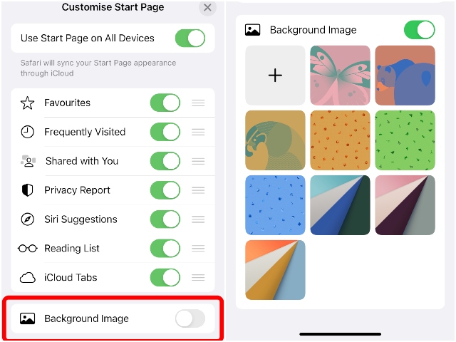 Safari bg image on start page