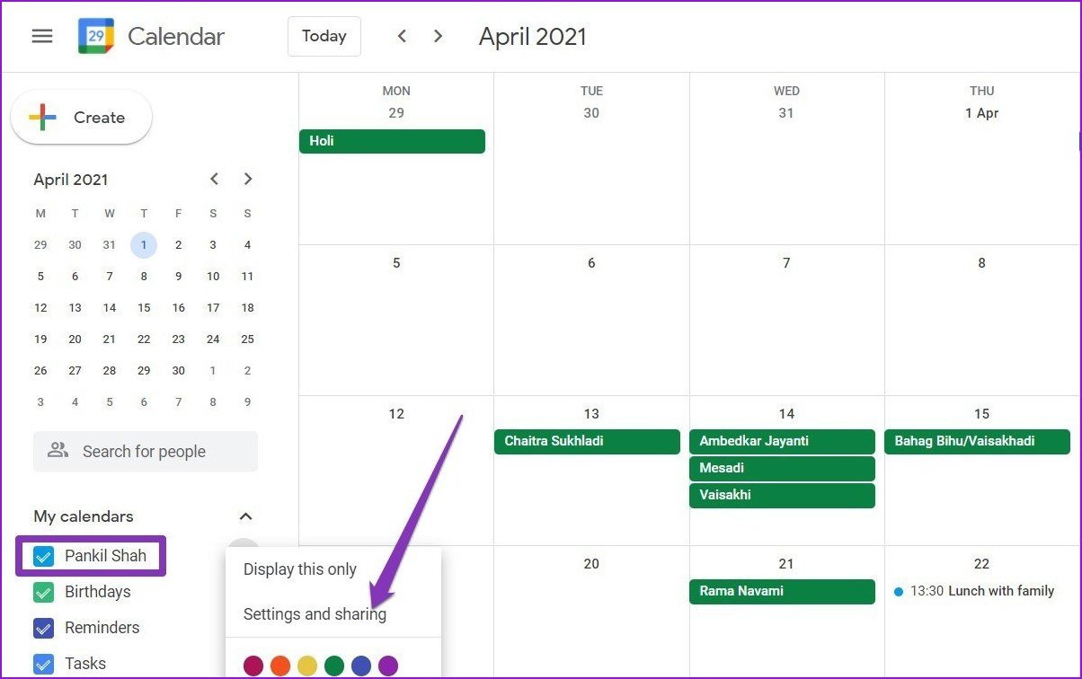 Scarica i dati di Google Calendar