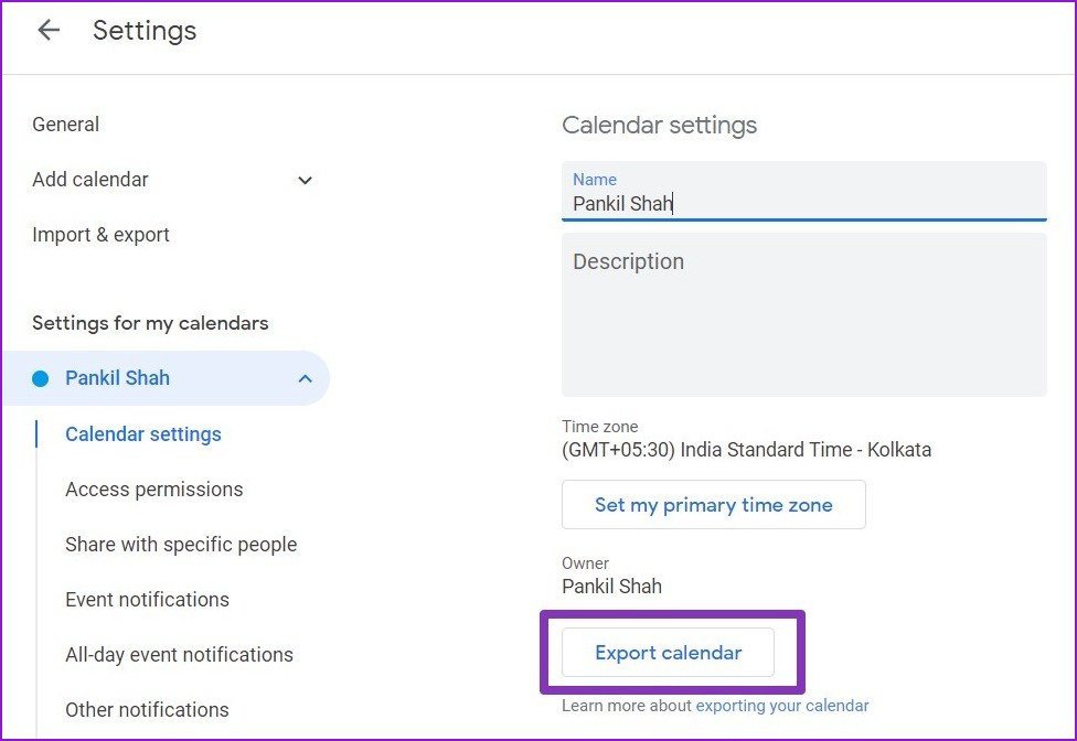Export Google Calendar