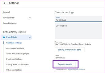 Export Google Calendar