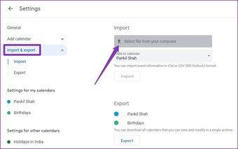 Importa file di Google Calendar