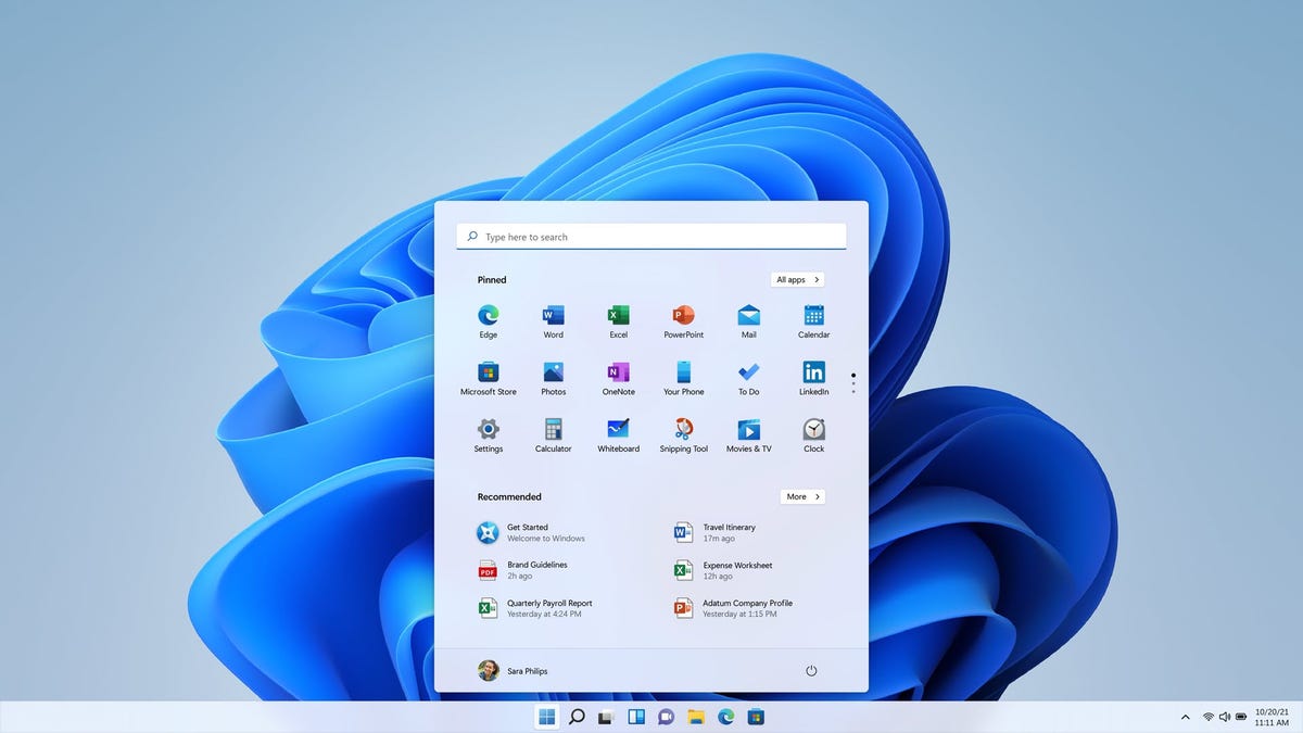 Pagina iniziale di Windows 11.