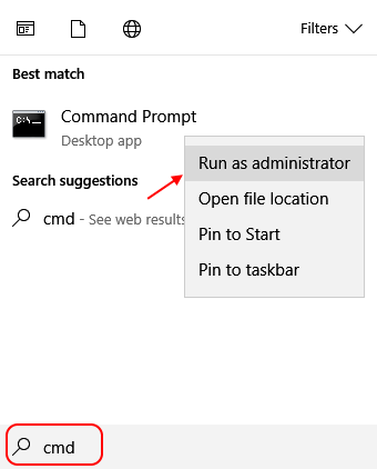 Commandprompt As Admin Ricerca sulla barra delle applicazioni di Windows 10