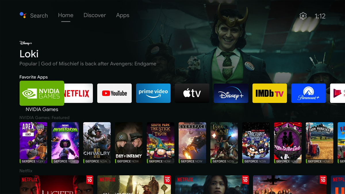 La schermata iniziale di NVIDIA Shield Discover.