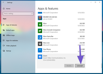 Disinstalla zoom su Windows 10