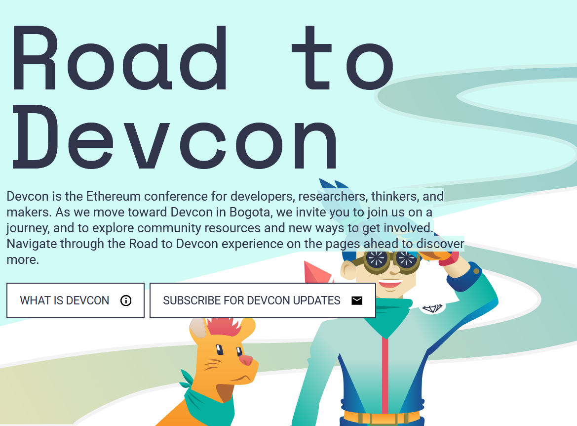 Home page di Ethereum devcon con carattere doge