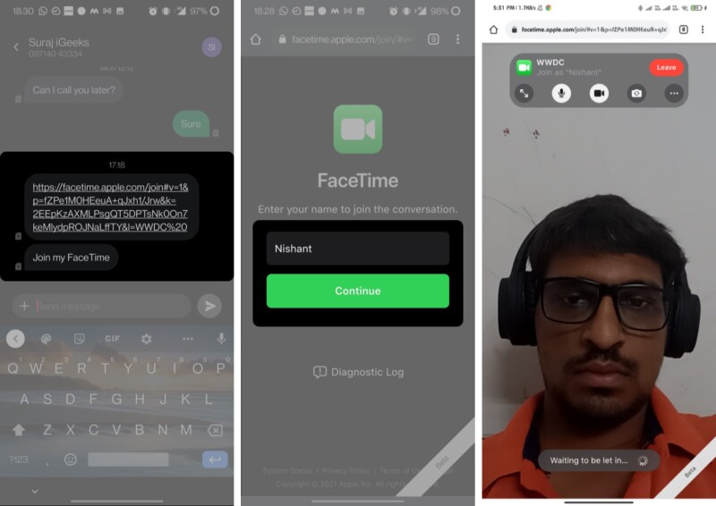 Partecipa a una chiamata FaceTime da un dispositivo Android o Windows