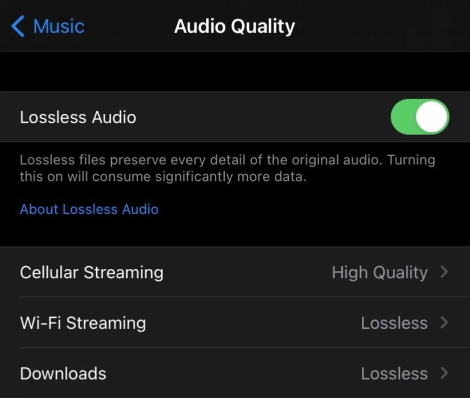 Gli utenti Apple iPhone che hanno ricevuto l'aggiornamento possono scegliere di ricevere l'audio in alta qualità o senza perdita a seconda della piattaforma utilizzata per ricevere i flussi audio-L'aggiornamento lato server di Apple aggiunge l'audio spaziale e Lossless Audio su flussi Apple Music
